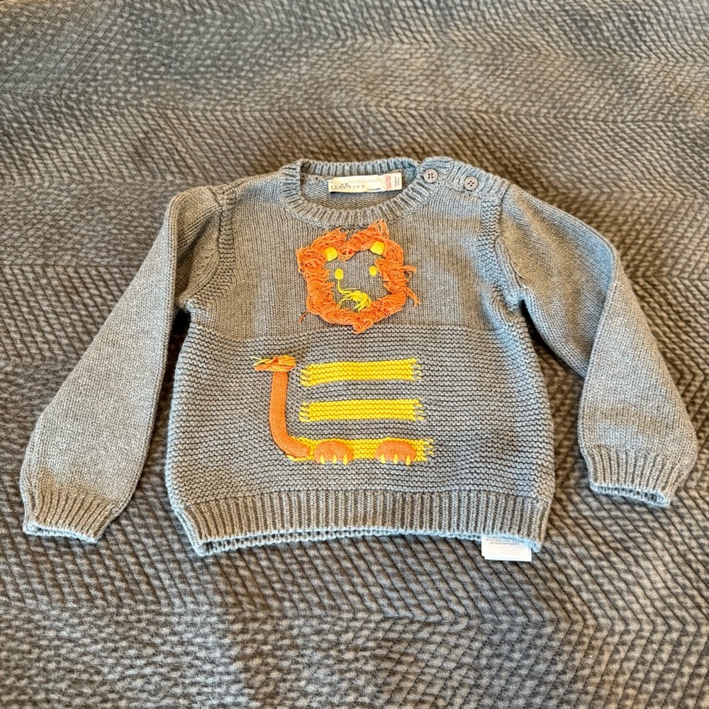 Stella McCartney Graphic Lion Knit Sweater in Gray and Orange